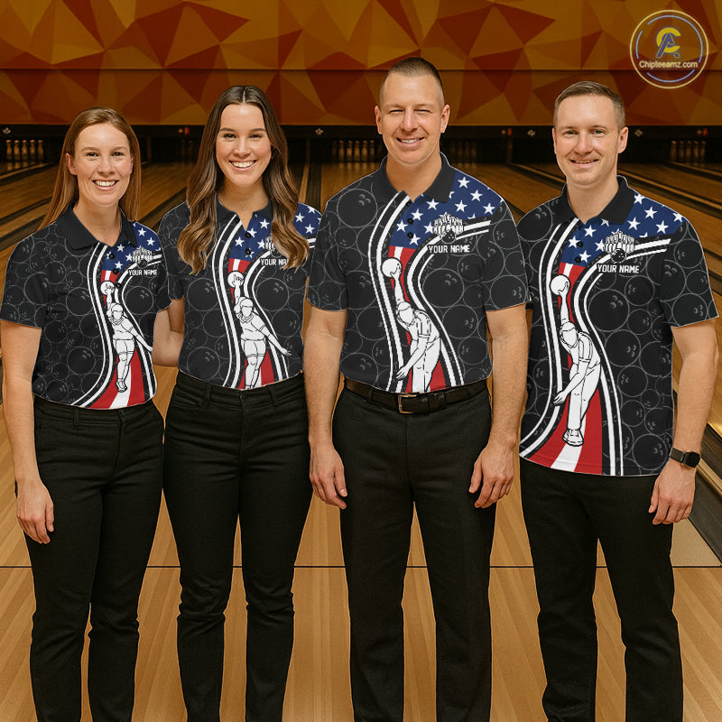 Black camo Retro bowling shirts for Women Custom American flag patriotic team bowling jerseys NQS11431
