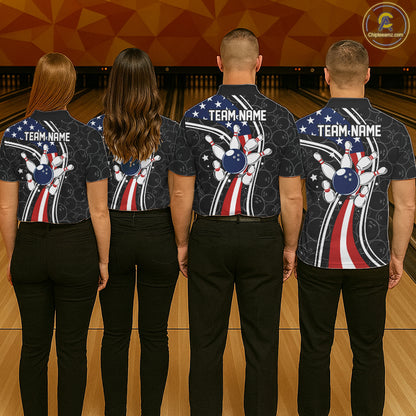 Black camo Retro bowling shirts for Women Custom American flag patriotic team bowling jerseys NQS11431
