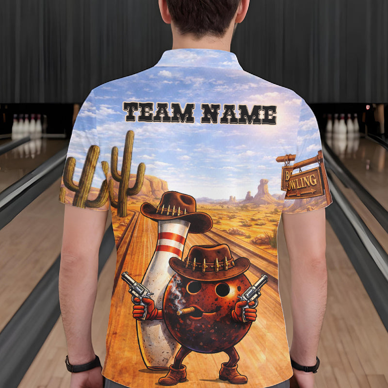 Funny desert Bowling Cowboy gun Bowling Polo, 1/4 zip shirts Custom bowling team jerseys NQS11434
