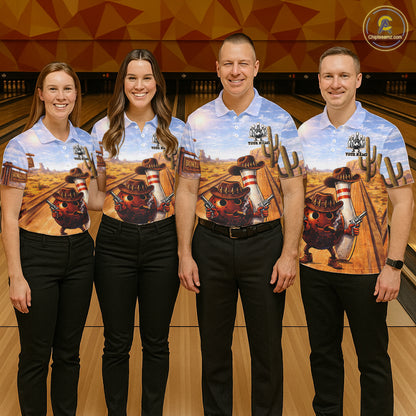 Funny desert Bowling Cowboy gun Bowling Polo, 1/4 zip shirts Custom bowling team jerseys NQS11434