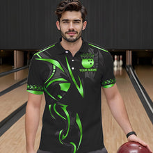 Load image into Gallery viewer, Black and Green crown Bowling ball Polo, Quarter Zip Shirts for Men Custom Bowling Team jerseys NQS9502