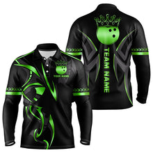 Load image into Gallery viewer, Black and Green crown Bowling ball Polo, Quarter Zip Shirts for Men Custom Bowling Team jerseys NQS9502
