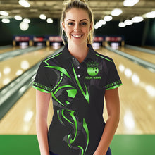 Load image into Gallery viewer, Black and Green crown Bowling ball Polo, Quarter Zip Shirts for Women Custom Bowling Team jerseys NQS9502