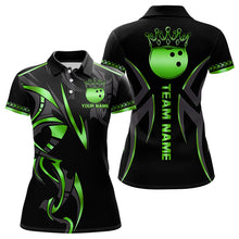 Load image into Gallery viewer, Black and Green crown Bowling ball Polo, Quarter Zip Shirts for Women Custom Bowling Team jerseys NQS9502
