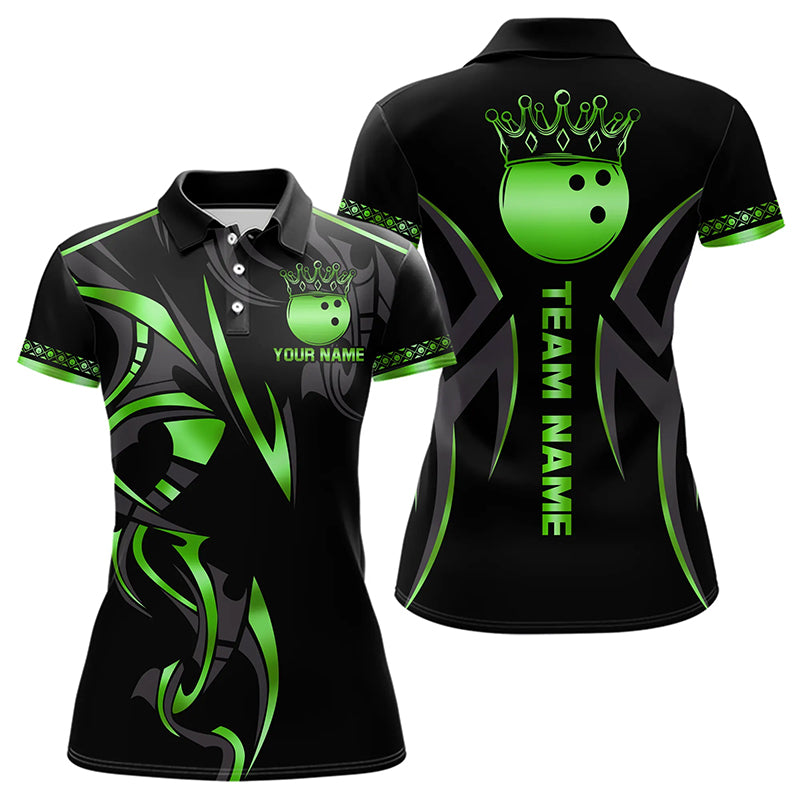 Black and Green crown Bowling ball Polo, Quarter Zip Shirts for Women Custom Bowling Team jerseys NQS9502