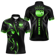 Load image into Gallery viewer, Black and Green crown Bowling ball Polo, Quarter Zip Shirts for Men Custom Bowling Team jerseys NQS9502
