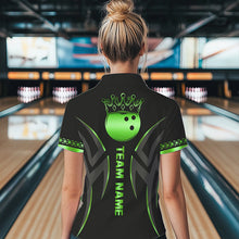 Load image into Gallery viewer, Black and Green crown Bowling ball Polo, Quarter Zip Shirts for Women Custom Bowling Team jerseys NQS9502