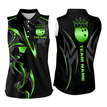 Load image into Gallery viewer, Black and Green crown Bowling ball Sleeveless Polo Shirt Custom Bowling Team jerseys NQS9502