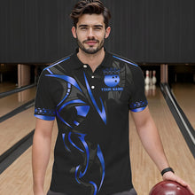 Load image into Gallery viewer, Black and Blue crown Bowling ball Polo, Quarter Zip Shirts for Men Custom Bowling Team jerseys NQS9503