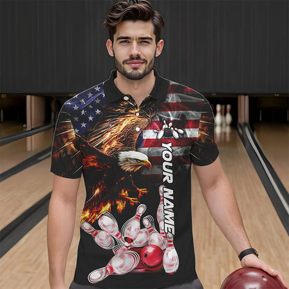 Smoke American Flag Eagle Flame Bowling Shirts for Men Custom patriotic Team Bowling jerseys NQS9504