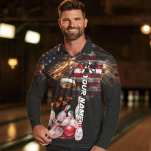 Load image into Gallery viewer, Smoke American Flag Eagle Flame Bowling Shirts for Men Custom patriotic Team Bowling jerseys NQS9504