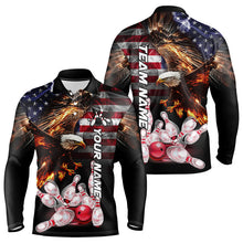 Load image into Gallery viewer, Smoke American Flag Eagle Flame Bowling Shirts for Men Custom patriotic Team Bowling jerseys NQS9504