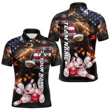 Load image into Gallery viewer, Smoke American Flag Eagle Flame Bowling Shirts for Men Custom patriotic Team Bowling jerseys NQS9504