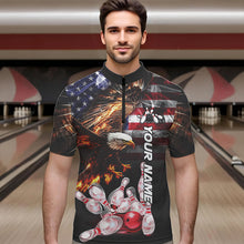 Load image into Gallery viewer, Smoke American Flag Eagle Flame Bowling Shirts for Men Custom patriotic Team Bowling jerseys NQS9504