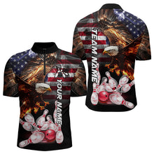 Load image into Gallery viewer, Smoke American Flag Eagle Flame Bowling Shirts for Men Custom patriotic Team Bowling jerseys NQS9504