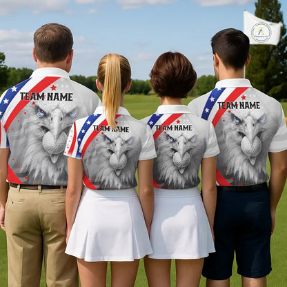 Red, White and Blue US Flag Eagle Golf Polo Shirts For Women Custom Patriotic ladies golf shirts NQS11631