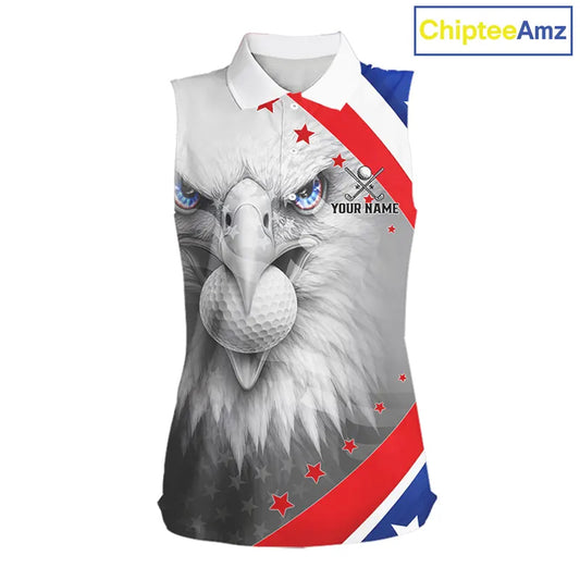 Red, White and Blue US Flag Eagle Sleeveless Golf Shirt For Women Custom Patriotic ladies golf shirts NQS11631
