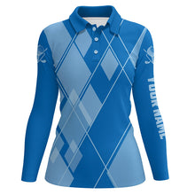 Load image into Gallery viewer, Blue argyle pattern custom Womens golf polo shirts, ladies golf tops golfing gifts NQS7609