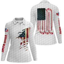 Load image into Gallery viewer, Womens golf polo shirts American flag patriot custom name vintage flag golf clubs golf shirt women NQS7806