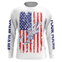 Load image into Gallery viewer, American flag fishing Fish hook skull Custom mens patriotic long sleeve sun protection fishing shirts NQS5934