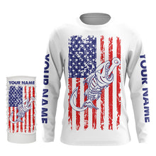 Load image into Gallery viewer, American flag fishing Fish hook skull Custom mens patriotic long sleeve sun protection fishing shirts NQS5934