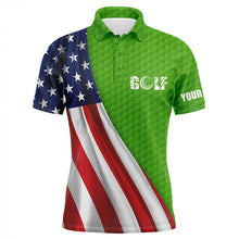 Load image into Gallery viewer, American flag green golf ball skin Mens golf polo shirts custom name patriotic golf tops for mens NQS6124