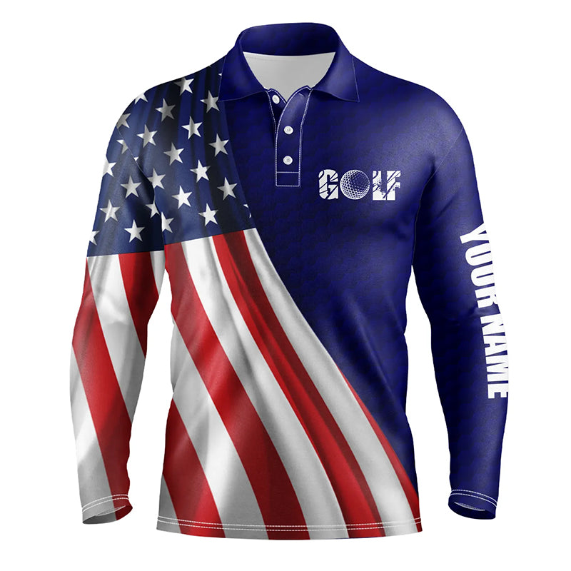 American flag blue navy golf ball skin Mens golf polo shirts custom name patriotic golf tops for mens NQS6125