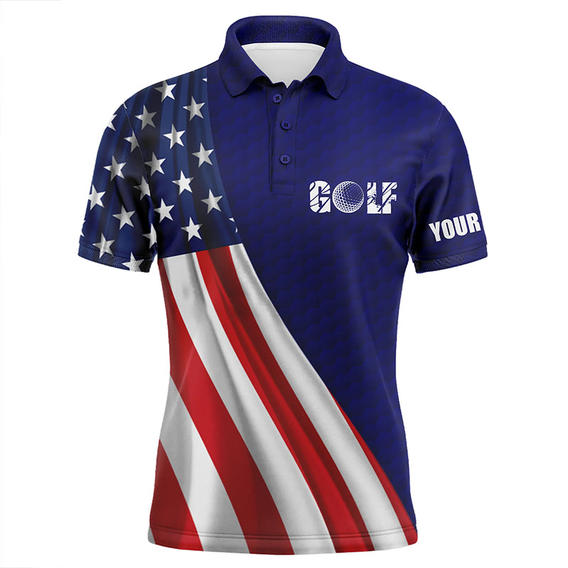 American flag blue navy golf ball skin Mens golf polo shirts custom name patriotic golf tops for mens NQS6125