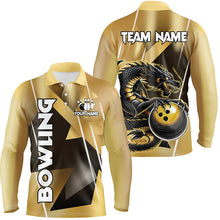 Load image into Gallery viewer, Black And Gold Custom Dragon Bowling Shirts For Men, Dragon Bowling Team Shirts NQS8233