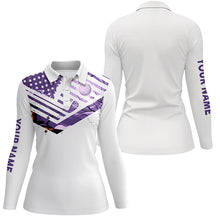 Load image into Gallery viewer, Womens golf polo shirt purple American flag custom Halloween white golf shirt NQS6364