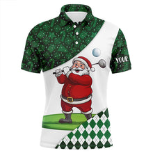 Load image into Gallery viewer, Green Christmas argyle pattern Funny Santa Golfer custom Mens golf polo shirts mens golf top NQS8688