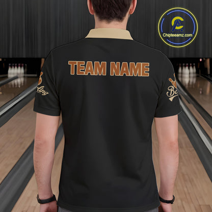 Black and Brown Skull Retro Bowling Polo, Quarter Zip Shirts For Men Custom Team Bowling Jersey NQS10859