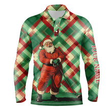 Load image into Gallery viewer, Red and Green plaid pattern Santa Golfer Men golf polo shirt custom Christmas golf shirts for men NQS8919