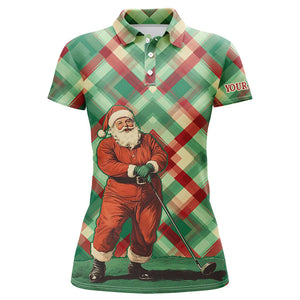 Red and Green plaid pattern Santa Golfer Women golf polo shirt custom Christmas golf shirts for ladies NQS8919