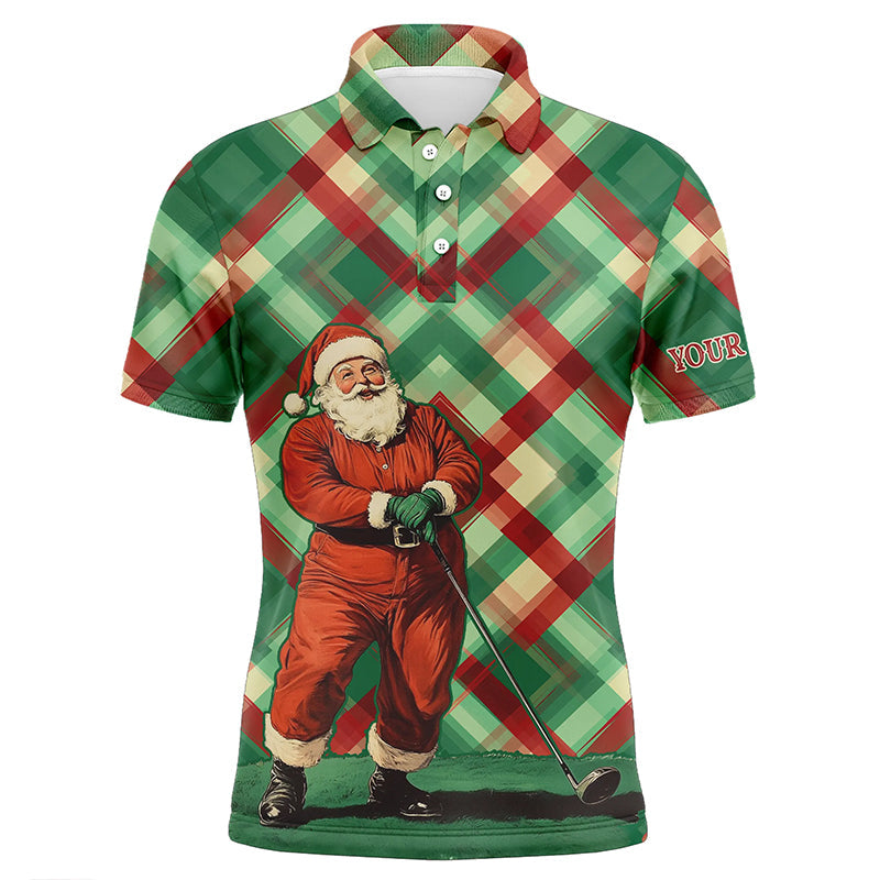 Red and Green plaid pattern Santa Golfer Men golf polo shirt custom Christmas golf shirts for men NQS8919