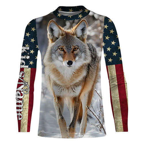 Coyote Hunting american flag patriotic Custom Name 3D All over print shirts NQSD126