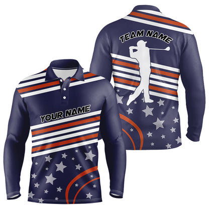 Red, white and blue stars Golf Polo Shirts For Men custom patriotic mens golf tops NQS9164