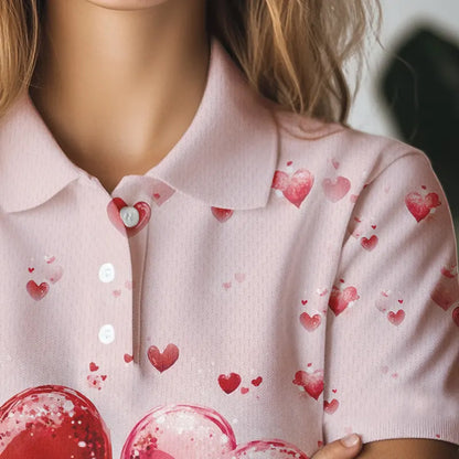 Pink Glitter Flamingo Heart Theme Women golf polo shirt custom Valentines golf tops gift for her NQS9367