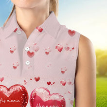 Load image into Gallery viewer, Pink Glitter Flamingo Heart Theme Women sleeveless polo shirt custom Valentines golf tops gift for her NQS9367