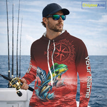 Load image into Gallery viewer, Personalized Mahi Mahi, Wahoo, Tuna Red Performance Fishing Shirt, compass offshore tournament Shirts NQS11437