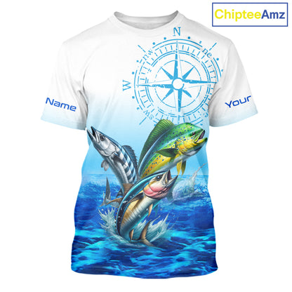 Custom Mahi Mahi, Wahoo, Tuna Ocean Performance Fishing Shirt, Compass Offshore Tournament Shirts NQS11439