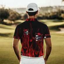 Load image into Gallery viewer, Red Flame Skull Mens golf polo shirts custom skull fire golf apparel for mens NQS9515