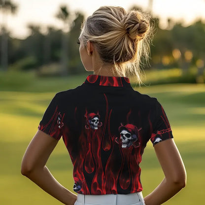 Red Flame Skull Women golf polo shirts custom skull fire golf apparel for ladies NQS9515