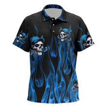 Load image into Gallery viewer, Blue Flame Skull Kid Golf Polo Shirt custom skull fire golf apparel for kid NQS9516