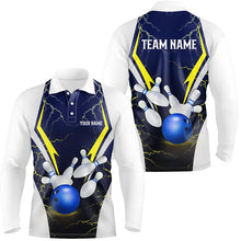 Load image into Gallery viewer, Blue lightning thunder bowling ball and pins custom Men Bowling Polo Shirts, team bowling jersey NQS7455