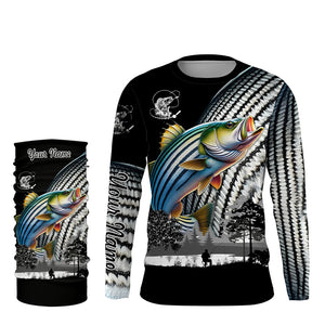 Striped Bass fishing scales white black Customize UV protection long sleeves fishing shirts NQS1945