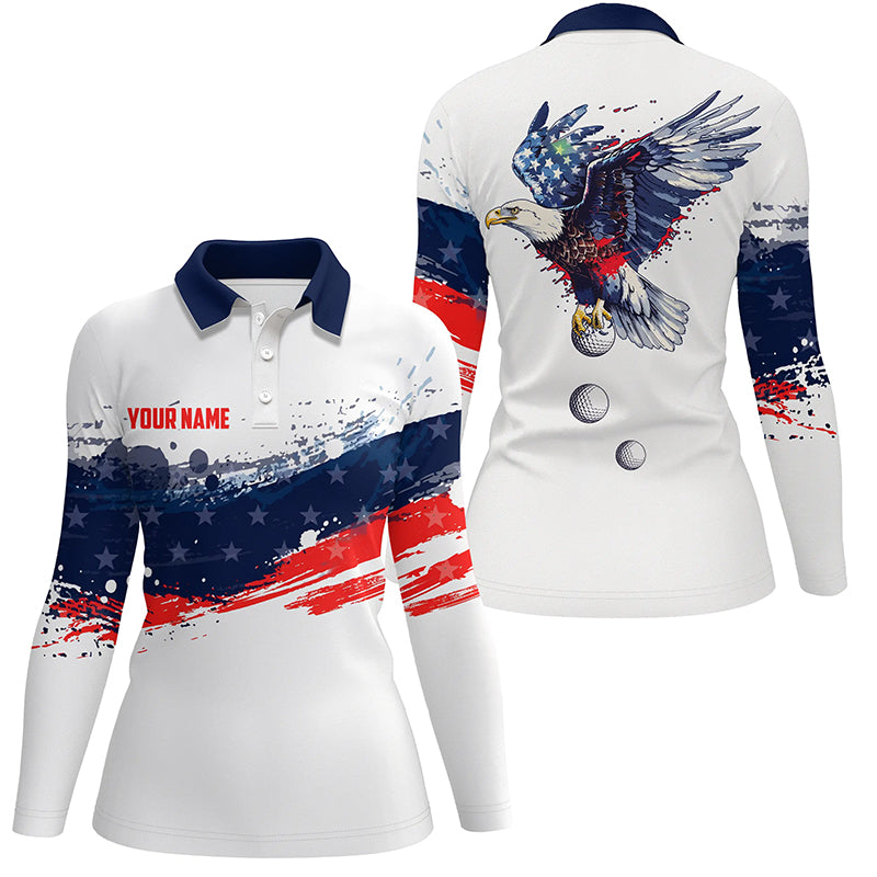 Red, white and blue American flag Women golf polo shirts custom Eagle golf ball team ladies golf tops NQS7817