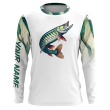 Load image into Gallery viewer, Musky ( Muskie) Fishing Green Scales Custom long sleeve Fishing Shirt, personalized fishing apparel NQS580