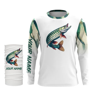 Musky ( Muskie) Fishing Green Scales Custom long sleeve Fishing Shirt, personalized fishing apparel NQS580