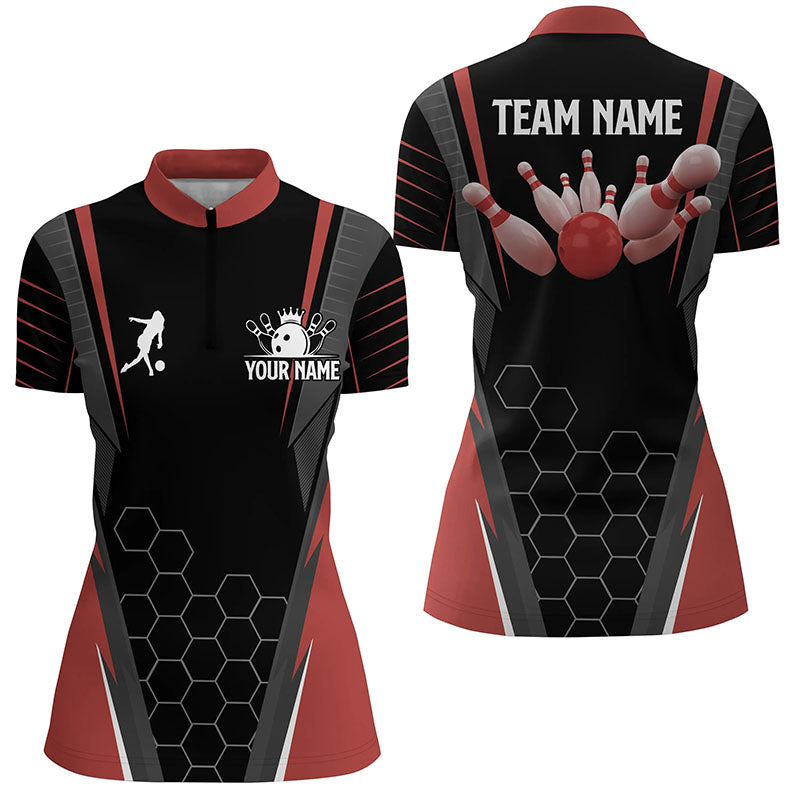 Custom Black bowling shirt for women – personalized team jersey front view